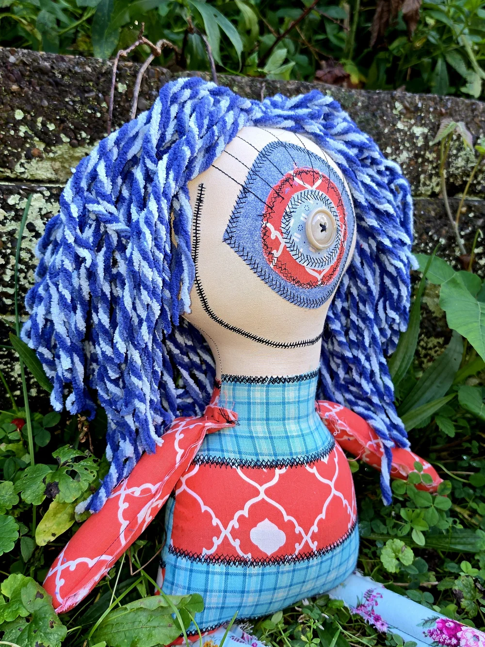 OOAK Handmade Art Doll Moxie Blue | Dumpster Dollies Creepy Cute Rag Doll